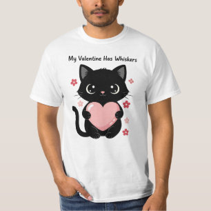 Camiseta Ilustración Romántica de Gato Negro para San Valen
