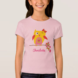 Camiseta Ilustracion rosa amarillo de búho blanco personali