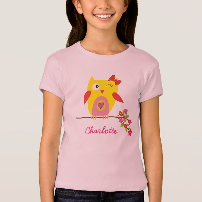 Camiseta Ilustracion rosa amarillo de búho blanco personali (Anverso)