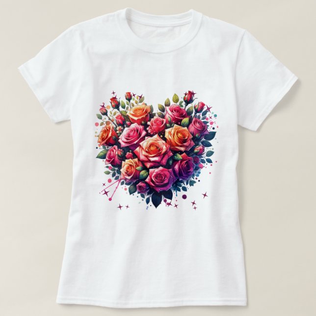 Camiseta Ilustracion Rose Bouquet en forma de corazón (Diseño del anverso)