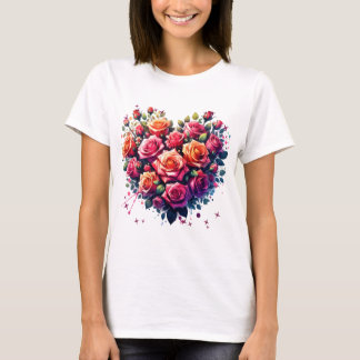 Camiseta Ilustracion Rose Bouquet en forma de corazón