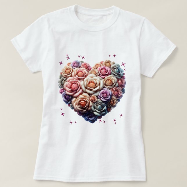 Camiseta Ilustracion Rose Bouquet en forma de corazón (Diseño del anverso)