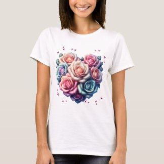 Camiseta Ilustracion Rose Bouquet en forma de corazón