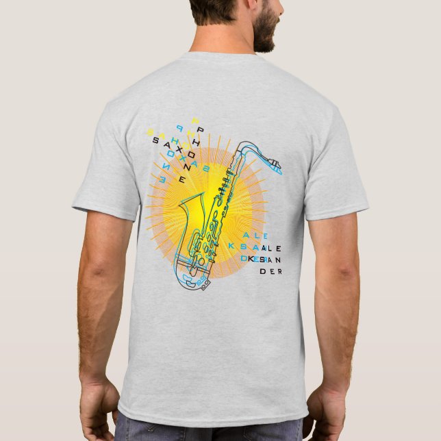Camiseta Ilustracion saxofón Guay Moderno Art Saxofonista (Reverso)
