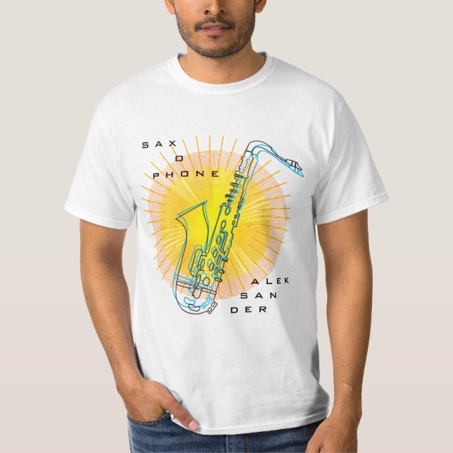 Camiseta Ilustracion saxofón Guay Moderno Art Saxofonista (Anverso)