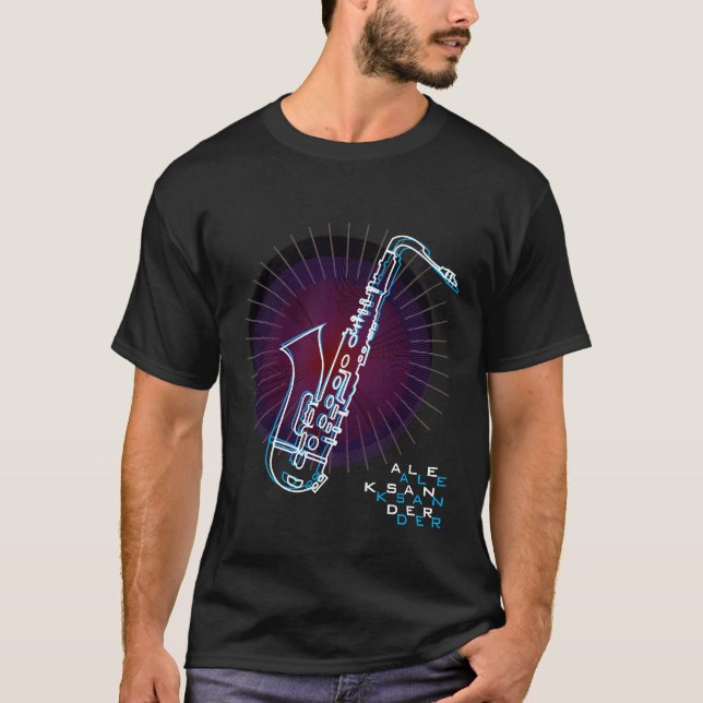 Camiseta Ilustracion saxofón Guay Moderno Art Saxofonista (Anverso)