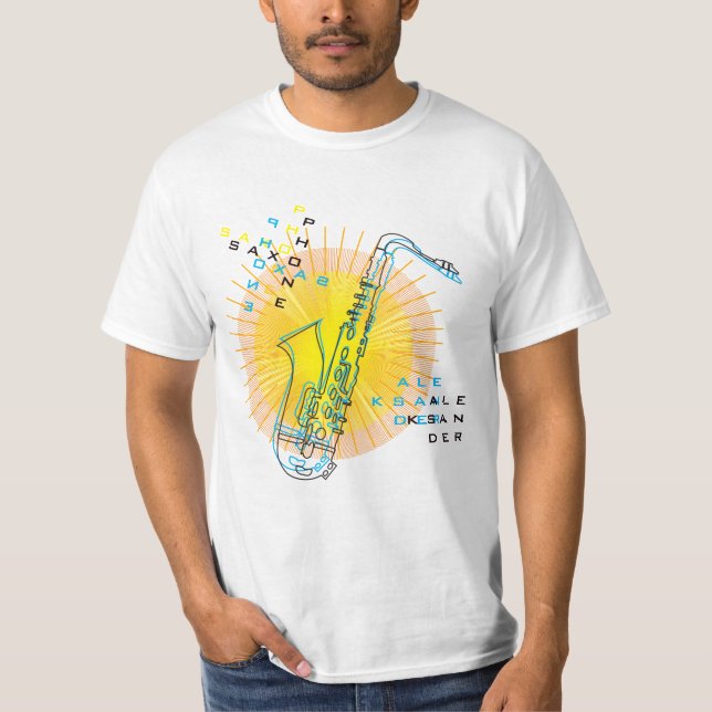Camiseta Ilustracion saxofón Guay Moderno Art Saxofonista (Anverso)