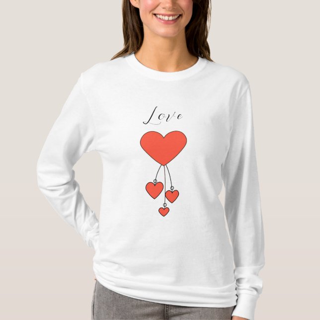 Camiseta Ilustracion simple con corazones escarlatos Amor (Anverso)