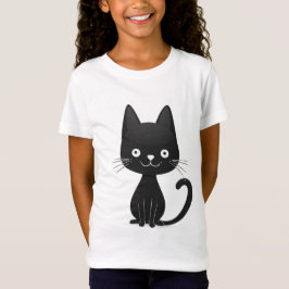 Camiseta Ilustración simple de gato negro, gato adorable ka
