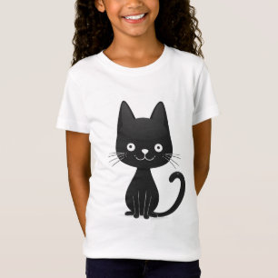 Camiseta Ilustración simple de gato negro, gato adorable ka