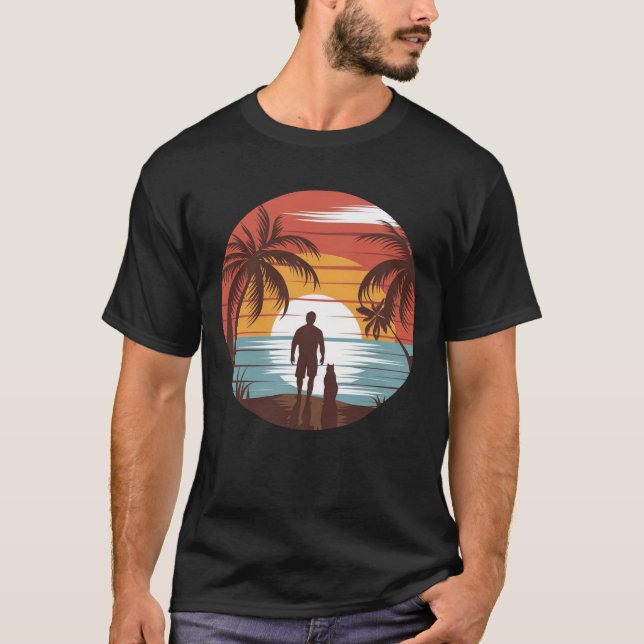 Camiseta Ilustracion Sunshine Beach Day - Hombre y gato (Anverso)