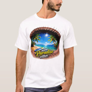 Camiseta Ilustración Surrealista de Playa Paraíso con Paddl
