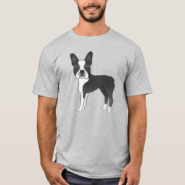 Camiseta Ilustracion Terrier Perro De Boston Blanco Y Negro (Anverso)