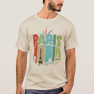 Camiseta Ilustración tipográfica colorida de París con cara