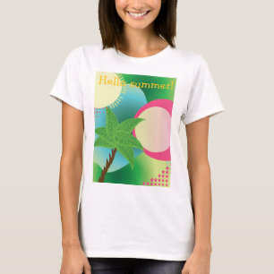 Camiseta ilustración tropical abstracta, hola verano