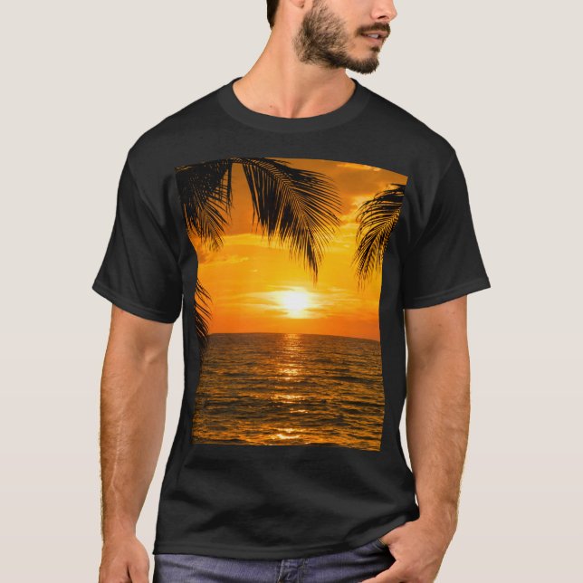 Camiseta Ilustracion Tropical Beach Sunset Palm (Anverso)