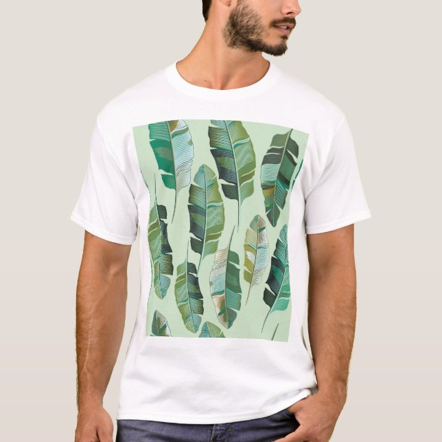 Camiseta Ilustracion tropical de plantas bananeras de moda (Anverso)