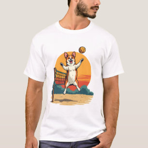 Camiseta Ilustración vectorial de voleibol Corgi Vintage Re