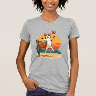 Camiseta Ilustración vectorial de voleibol Corgi Vintage Re