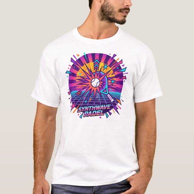 Camiseta Ilustración vectorial retro de padel synthwave (Anverso)
