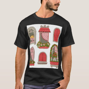 Camiseta Ilustraciones con ventanas antiguas: artísticas.