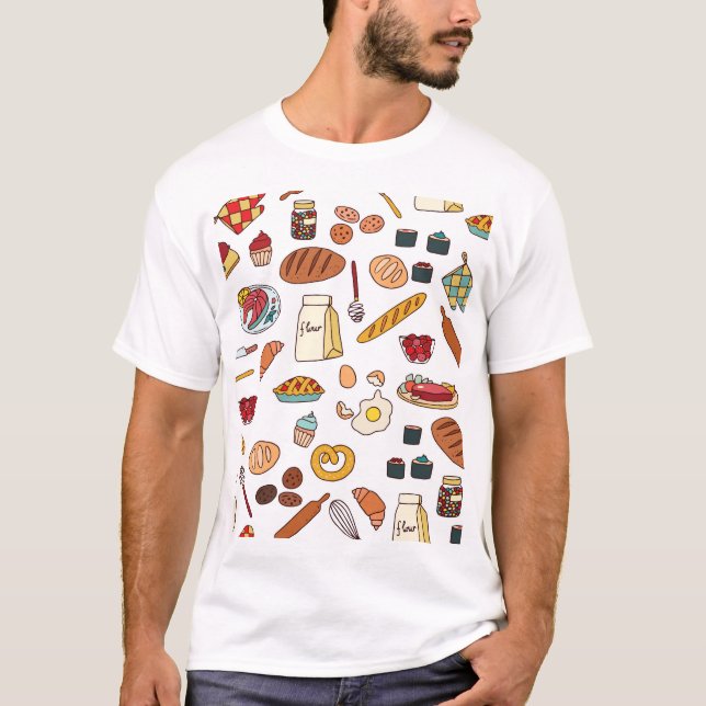 Camiseta Ilustraciones de alimentos de época: patrón sin so (Anverso)