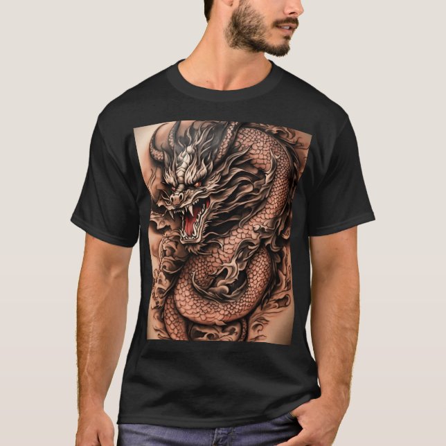 Camiseta ilustraciones de dragón artístico a más simple y (Anverso)