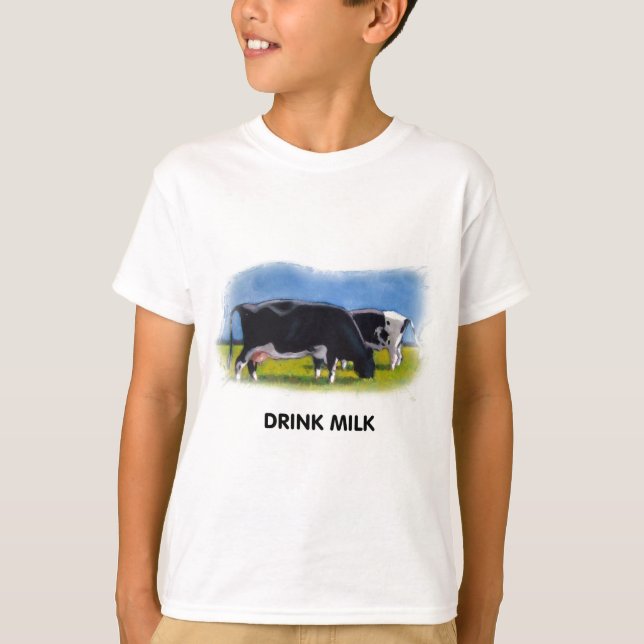 CAMISETA ILUSTRACIONES DE LAS VACAS DE LECHE DE LA BEBIDA (Anverso)