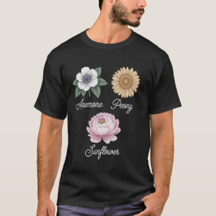 Camiseta Ilustraciones Florales Elegantes Anémona, Peonía y
