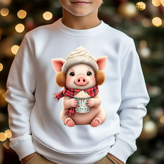 Camiseta Ilustrada de Cerdito Lindo de Invierno co