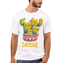 Camiseta Ilustrada Divertida con Gato Cactus Pun