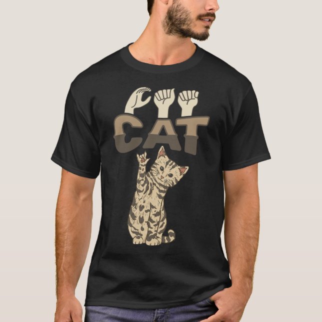 Camiseta ILY Cat ASL Hand Gesture Deaf Hearing Loss Awarene (Anverso)