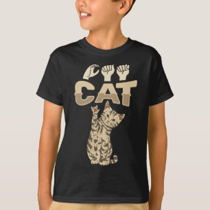 Camiseta ILY Cat ASL Hand Gesture Deaf Hearing Loss Awarene
