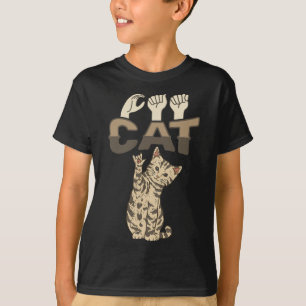 Camiseta ILY Cat ASL Hand Gesture Deaf Hearing Loss Awarene