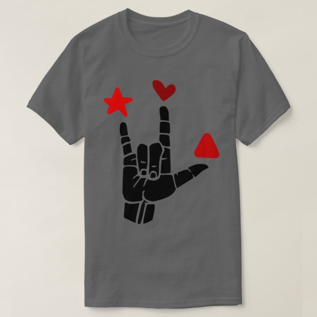 Camiseta ILY firmar formas rojas Diseño de lenguaje de Rótu (Diseño del anverso)