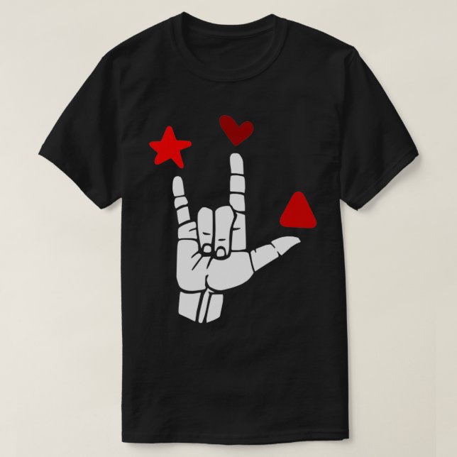 Camiseta ILY firmar formas rojas Diseño de lenguaje de Rótu (Diseño del anverso)