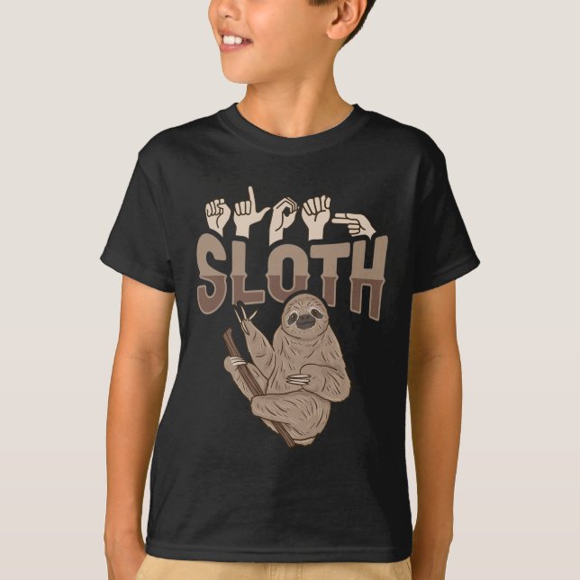 Camiseta ILY Sloth ASL Hand Gesture Deaf Hearing Loss Aware (Anverso)