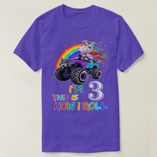 Camiseta I'm 3 This Is How I Roll Monster Truck 3rd Birthda (Diseño del anverso)