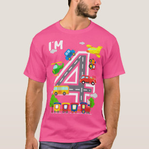 Camiseta I'm 4 Birthday Boy 4th Bday Train Car Fire Truck A