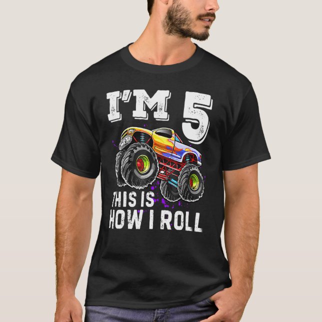 Camiseta I'm 5 This Is How I Roll Monster Truck 5th Birthda (Anverso)