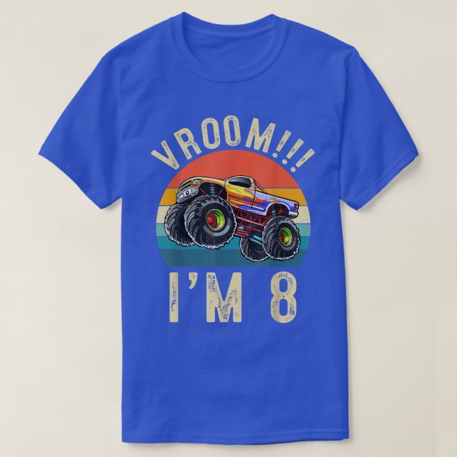 Camiseta I'm 8 Years Old Vroom 8th Birthday Party Truck Car (Diseño del anverso)