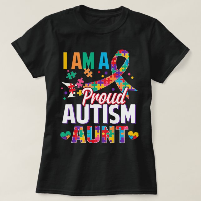 Camiseta I'm a Proud Autism Aunt Autism Awareness Puzzle Pi (Diseño del anverso)