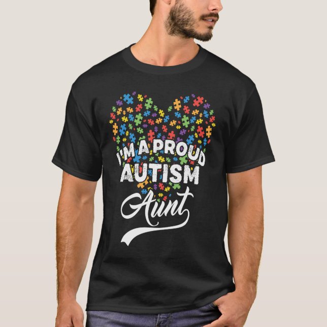 Camiseta I'm A Proud Autism Aunt Autism Puzzle Heart Awaren (Anverso)