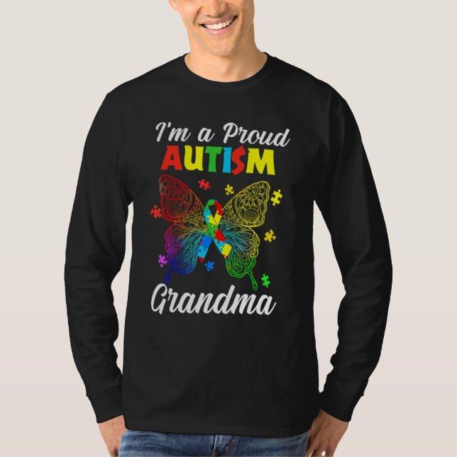 Camiseta I'm A Proud Autism Grandma Puzzle Ribbon Butterfly (Anverso)