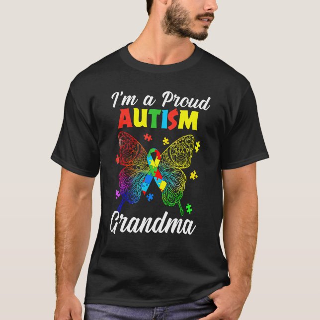 Camiseta I'm A Proud Autism Grandma Puzzle Ribbon Butterfly (Anverso)