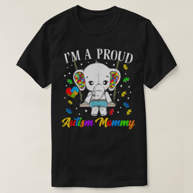 Camiseta I'm A Proud Autism Mommy Cute Elephant Puzzle Piec (Diseño del anverso)