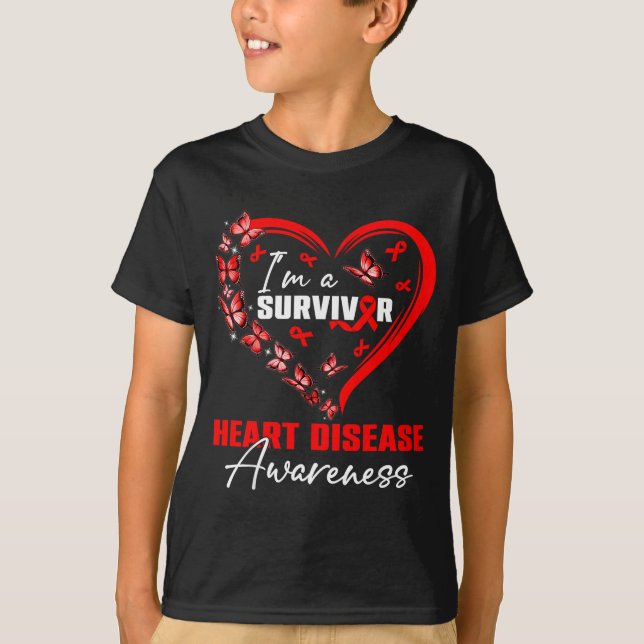 Camiseta I'm A Survivor Heart Disease Awareness Red Butterf (Anverso)