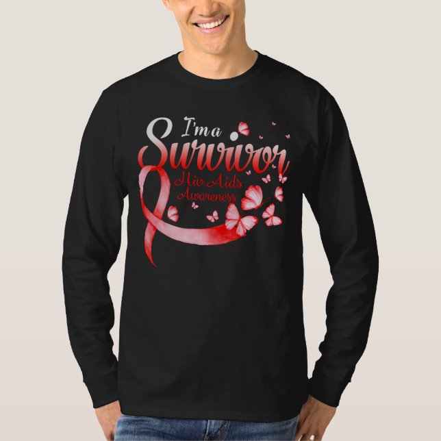 Camiseta I'm A Survivor Hiv Aids Awareness Butterfly Ribbon (Anverso)