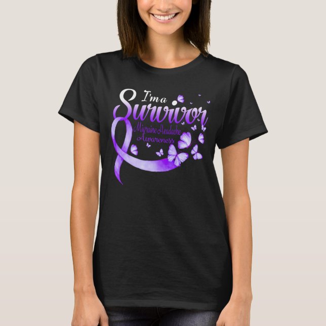 Camiseta I'm A Survivor Migraine Headache Awareness Butterf (Anverso)