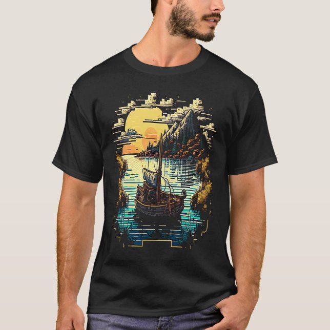 Camiseta I'm an angler with a boat and go fishing pixel art (Anverso)